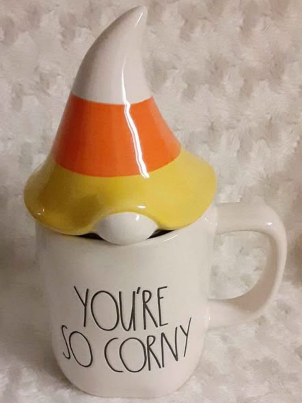 Rae Dunn " You're So Corny " Mug with Gnome Topper Candy Corn Lid Halloween